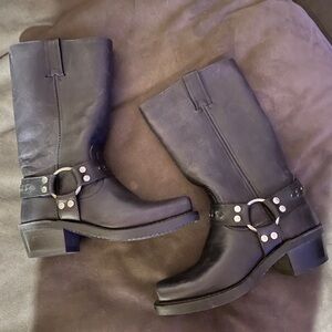 Frye Black Leather Moto Boots